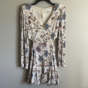 Sweet Lemon Floral Long Sleeve Cutout Mini Dress Sz M Boho Cottagecore Prairie